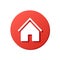 red rounded vector icon house symbol, silhouette, sticker, home page button, 3d sign