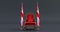 Red royal chair on a dark background betwin two flags, united kingdom flag state symbol, flag of UK hanging on a flag pole