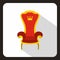 Red royal throne icon, flat style