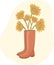 Red rubber boots with sunflowers on a light background