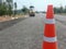 Red rubber cones installed to prevent danger in construction blur picture