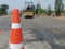 Red rubber cones installed to prevent danger in construction blur picture