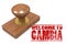 Red rubber stamp with welcome to Gambia