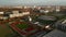 Red Running Track sports field in Urban City Area with futuristic Velodrome Building cycling Arena in Berlin, Germany