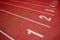 Red running track Synthetic rubber on the athletic stadium.