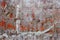 Red rusty silver metal wall close up