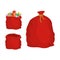 Red sack. Large holiday bag Santa Claus for gifts. Big bagful for new year and Christmas