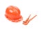 Red safety helmet and adjustable pipe wrench.