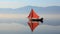 A red sailboat floating on top of a body of water. Generative AI image.