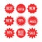 Red sale starburst sticker set - collcetion of stared round labels and badges with best offer and discount signs.