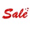 Red sale sticker in italic with butterflies