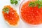 Red salmon caviar in glassware