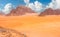 Red sands mountains and marthian landscape panorama of Wadi Rum desert, Jordan