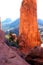 A red sandstone pinnacle at the summit of Cathedral Rock Trail in the Sedona mountains in Arizona
