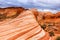 Red sandstone rock formation Fire Wave inside Valley of Fire State Park in Nevada in the United States