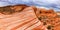 Red sandstone rock formation Fire Wave inside Valley of Fire State Park panorama in Nevada in the United States