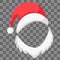 Red Santa Claus hat beard mocap, vector festive decoration pictures Santa hat and beard, symbol of Christmas and new year