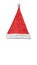 Red santa hat with white bubo and edging and a pattern in the form of snowflakes on an isolated background Top view
