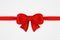 Red satin bow and horizontal ribbon isolated on transparent background. Tied luxury red bow for greeting card, gift box and other