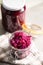 Red sauerkraut. Sour pickled cabbage