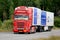 Red Scania Refrigerated Transport Truck in Motion