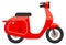 Red scooter icon. Cartoon moped side view