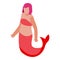 Red sea mermaid icon isometric vector. Cute girl