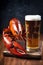 red seafood food rustic glass crawfish crayfish crab background beer snack. Generative AI.