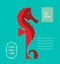 Red seahorse, seafood concept, menu design, icon, poster, logo template, graphic symbol, vector illustration on color