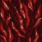 Red seamless floral pattern on a square background. Vertical direction of long golden leaves pattern