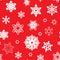 Red seamless pattern with snowflake and dots. Endless winter background. Classic retro style. white silhouette