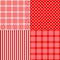 Red seamless patterns striped, plaid, spotted