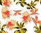 Red Seamless Set. Autumn Banana Leaf Decor. Yellow Tropical Backdrop. Orange Pattern Leaf. Floral Foliage. Monstera Wallpaper. Sum