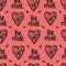 red seamless witch pattern with hearts in spider web and lettering be mine