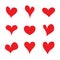 Red set heart shapes. Flat heart symbol. Sticker Valentine day and heart icon. Various asymmetrical silhouettes. Collection for