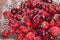 Red shiny cranberries with sugar in a crystal bowl