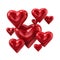 Red shiny decorative hearts 3d illustration