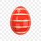 Red Shiny Easter Egg with Gold Stripes. Image of a glossy red-gold egg isolated on a transparent background. Realistic eggshell.