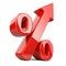 Red shiny and glossy percent symbol with an arrow up. Bussines g