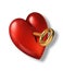 Red shiny heart with keyhole and golden key.