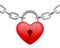 Red shiny heart lock shape on chain