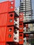 Red ship containers recycled into artist studios in Trinity Buoy Wharf London England