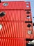 Red ship containers transformed into artist studios in Trinity Buoy Wharf London England