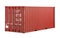 Red shipping cargo container in frontal side view isolated white background. transportation ship delivery logistics and freight