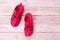 Red shoes sandle on a wooden background