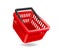 red shopping basket empty side view floating on the air and oject on white background