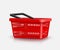 red shopping basket empty side view isolated place on white background