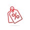 Red Shopping tags simple line icon. Special offer sign.