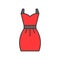 Red short dress, filled color outline editable stroke