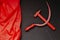 Red sickle and hammer workers and peasants revolution